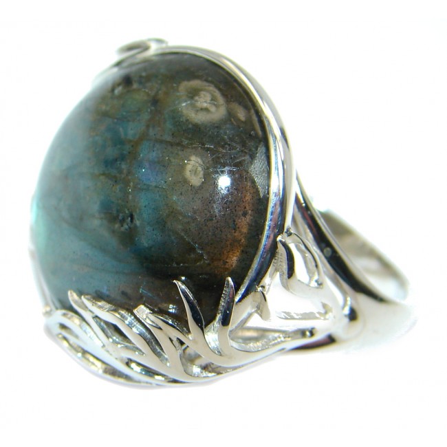 Blue Aura Fire Labradorite Sterling Silver handmade ring size 8 3/4