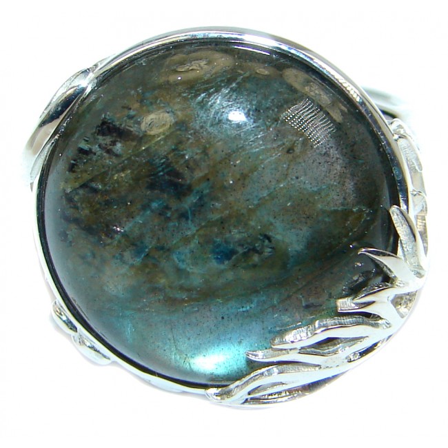 Blue Aura Fire Labradorite Sterling Silver handmade ring size 8 3/4