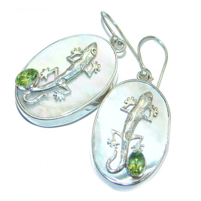 Lizards Blister Pearl Peridot Sterling Silver handmade earrings
