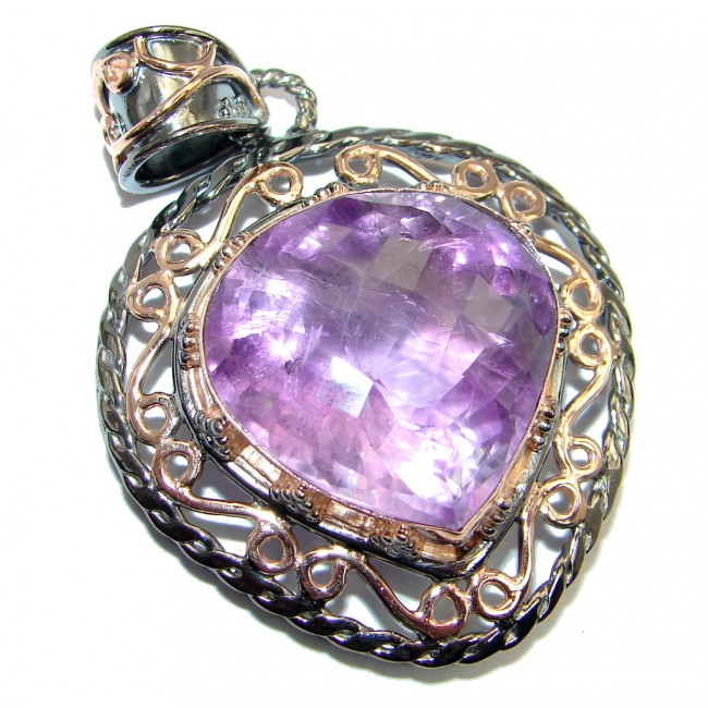 Vintage Style Amethyst Rose Gold plated over Sterling Silver handmade Pendant