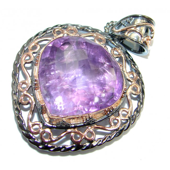 Vintage Style Amethyst Rose Gold plated over Sterling Silver handmade Pendant
