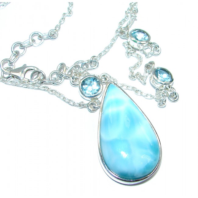 Great Masterpiece Natural Blue Larimar Oxidized Sterling Silver handmade necklace