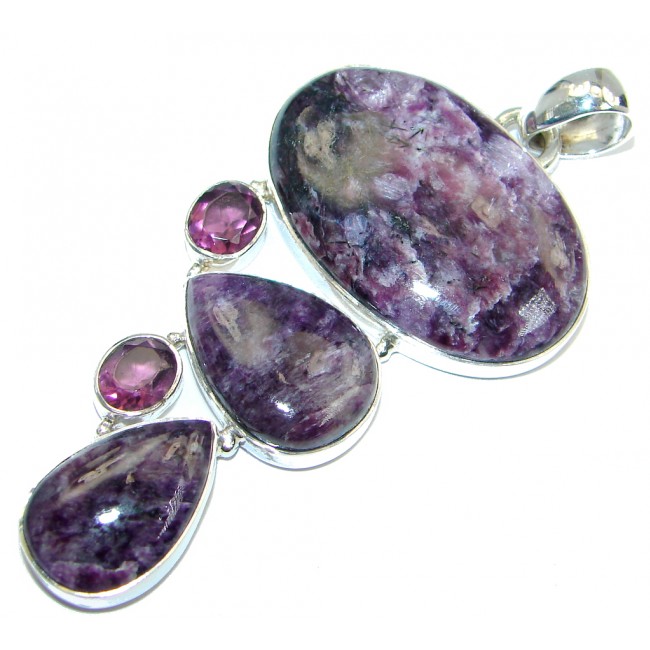 Huge Genuine AAA quality Purple Siberian Charoite Ruby Sterling Silver Pendant