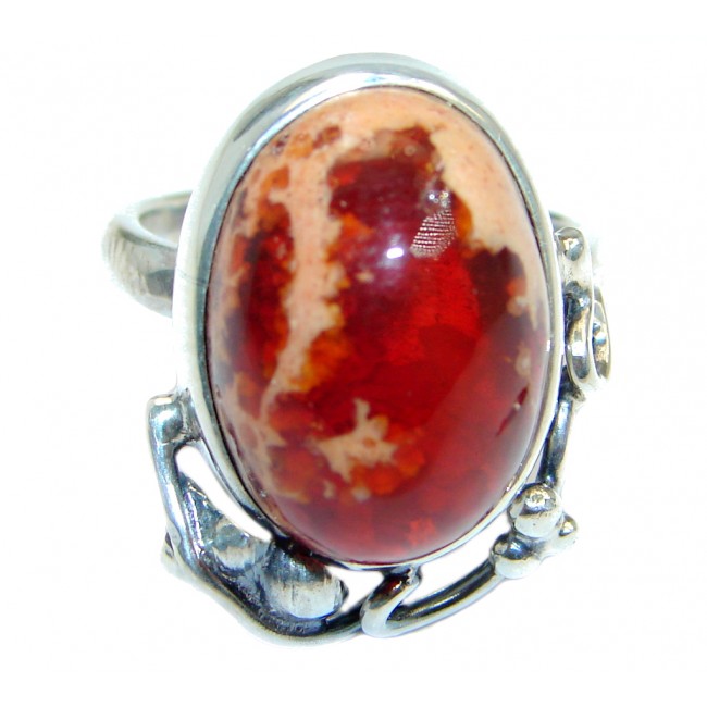 Mexican Fire Opal Oxidized Oxidized Sterling Silver handmade Ring size adjustable