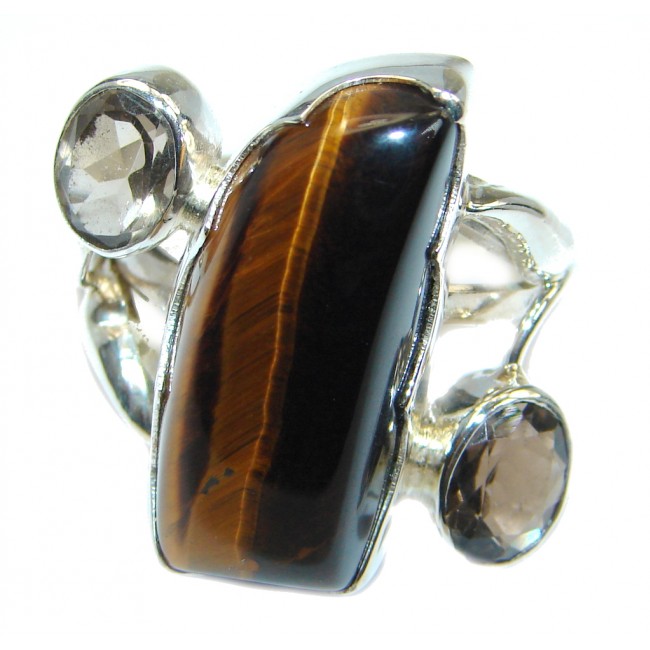 Chunky Golden Tigers Eye Sterling Silver ring s. 7 3/4