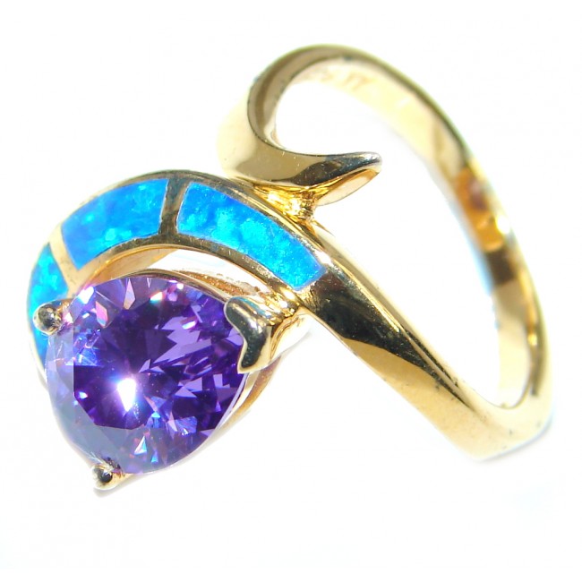 Japanese Fire Opal Cubic Zirconia Gold plated over Sterling Silver ring s. 6