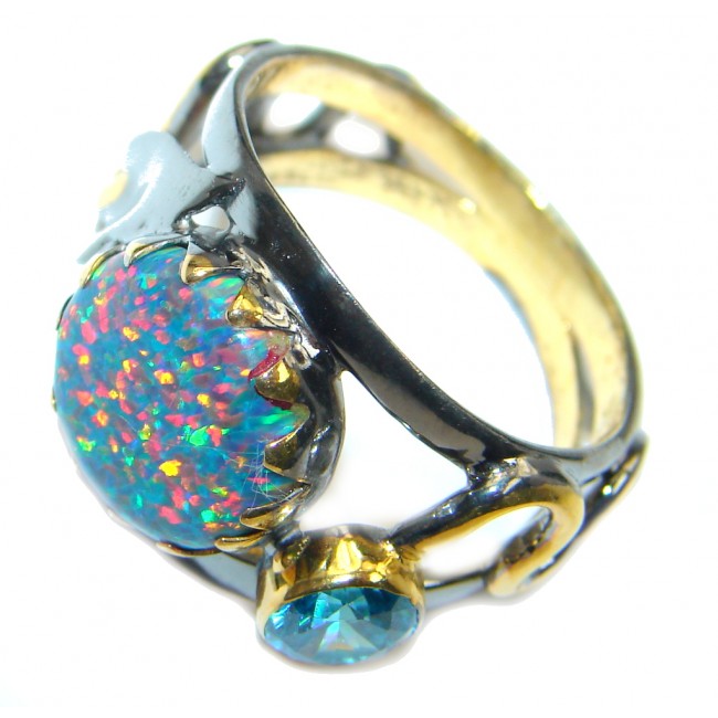 Japanese Fire Opal Gold Rhodium plated over Sterling Silver ring size 9