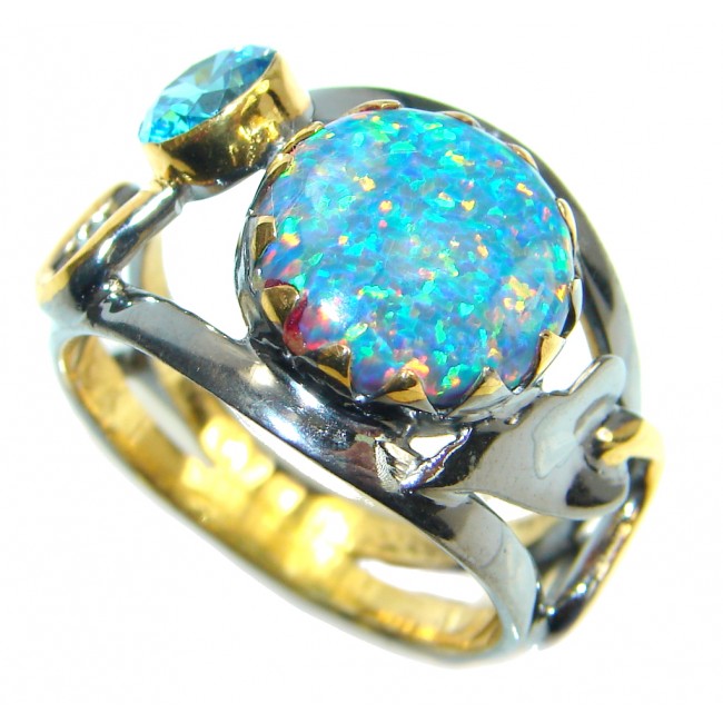 Japanese Fire Opal Gold Rhodium plated over Sterling Silver ring size 9