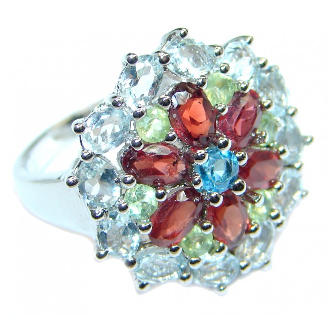 Natural Mozambique Garnet Peridot Chrome Diopside 925 Sterling Silver Ring 8