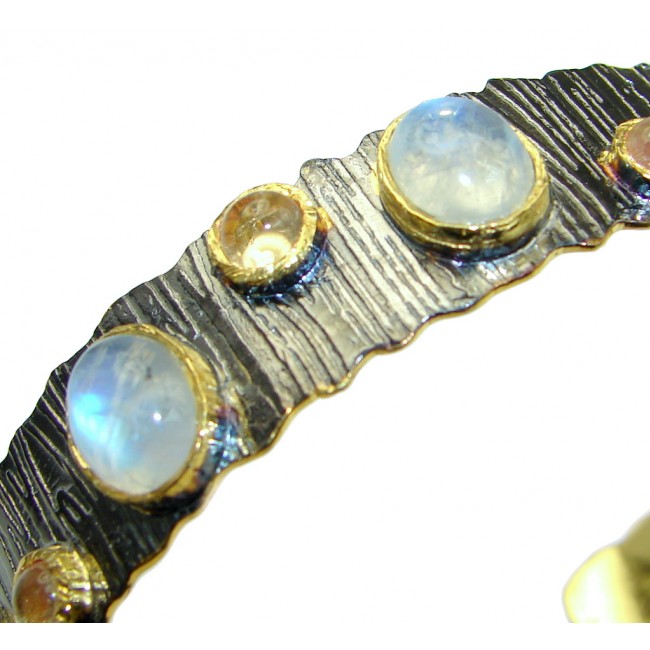 Real Treasure Genuine Fire Moonstone Citrine Gold plated over Sterling Silver Bracelet / Cuff