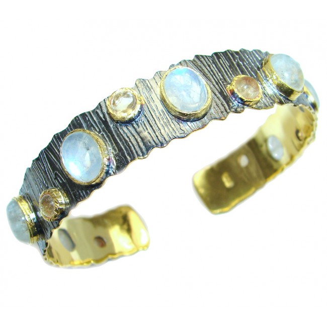 Real Treasure Genuine Fire Moonstone Citrine Gold plated over Sterling Silver Bracelet / Cuff