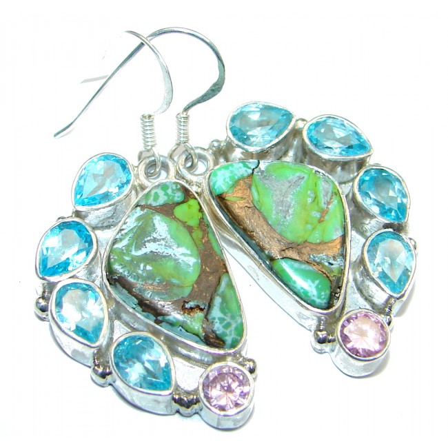 Perfect Green Turquoise with copper vains Sterling Silver earrings