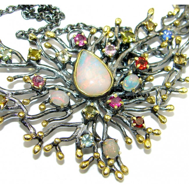 Authentic Pink Ethiopian Opal Tourmaline Gold Rhodium plated over Sterling Silver handmade necklace
