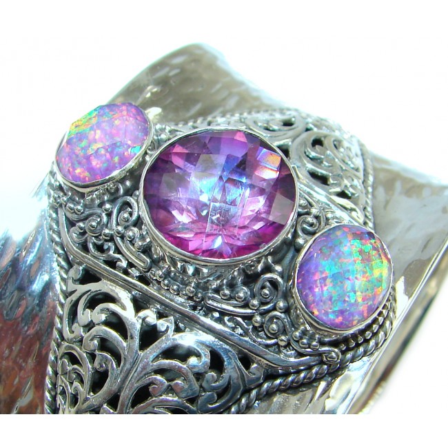Amazing Luxury Pink Magic Topaz Sterling Silver handmade Cuff/Bracelet