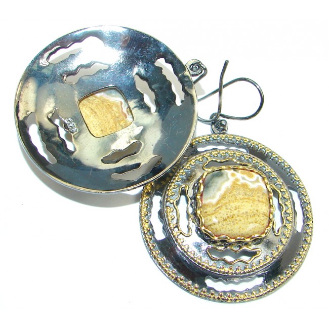 Large Natural Beauty Ocean Jasper Gold Rhodium plated over Sterling Silver handmade Earrings