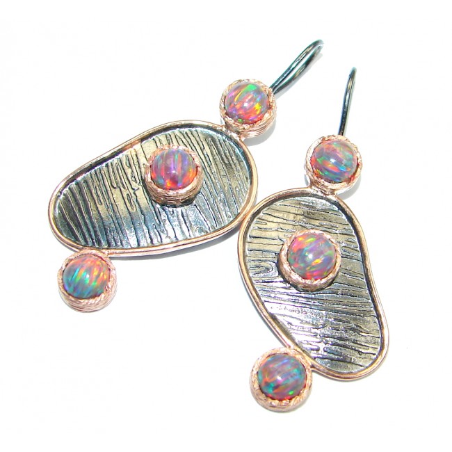 Exclusive Japanese Fire Opal Rose Gold Rhodium plated over Sterling Silver earrings