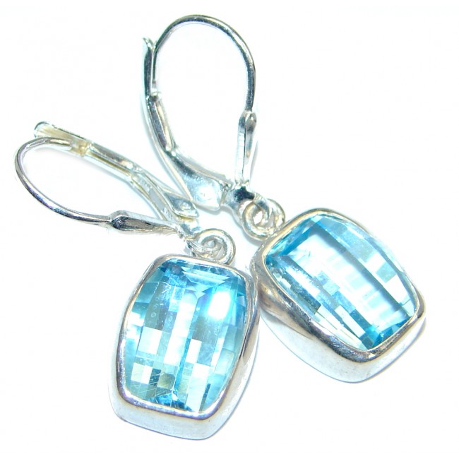 Deluxe genuine Swiss Blue Topaz Sterling Silver earrings