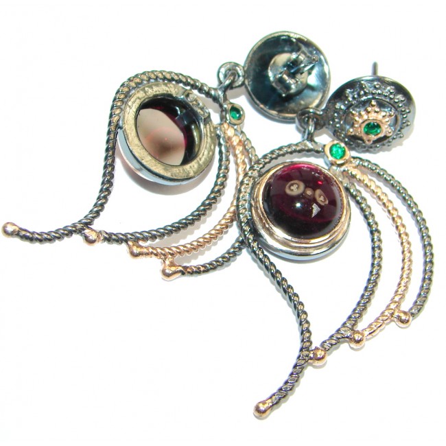 Charming Rhodolite Garnet Chrome Diopside Emerald Rose Gold plated over Sterling Silver stud earrings
