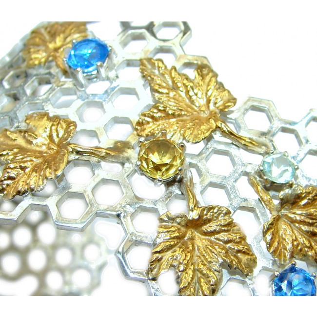 Golden Leaves Genuine Multigem Gold Rhodium plated over Sterling Silver handmade Bracelet