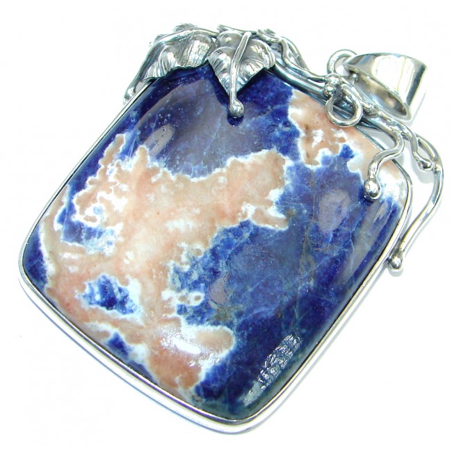 Authentic Blue Sodalite oxidized Sterling Silver handmade Pendant