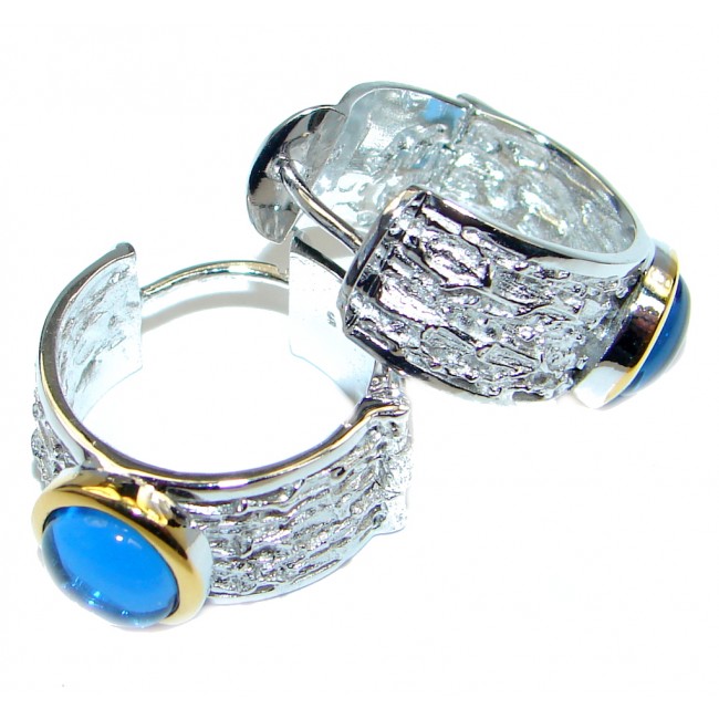 Magestic Swiss Blue Topaz Two Tones Sterling Silver handmade earrings
