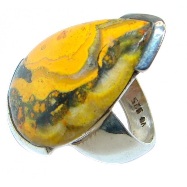 Vivid Beauty Yellow Bumble Bee Jasper Sterling Silver ring s. 8