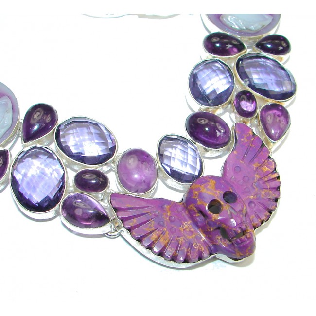 Unusal Style Copper Turquoise Purple Quartz Sterling Silver handmade necklace