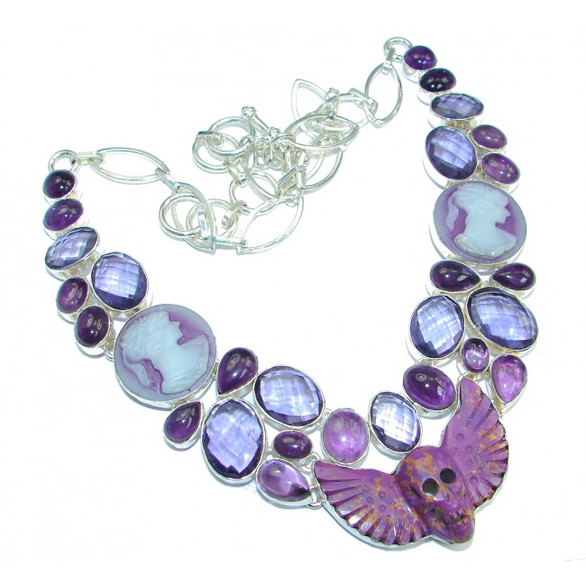 Unusal Style Copper Turquoise Purple Quartz Sterling Silver handmade necklace