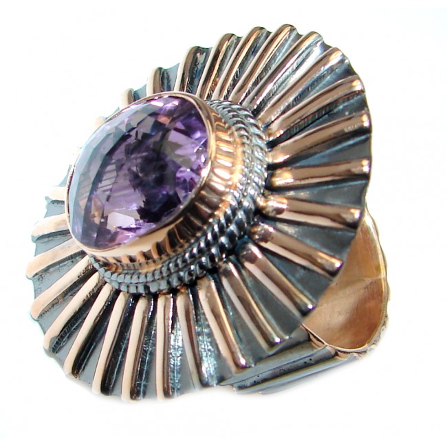 Natural Amethyst Rose Gold plated over Sterling Silver handmade ring size adjustable