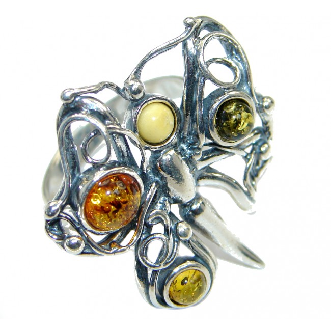 Chunky Genuine Baltic Polish Amber Sterling Silver handmade Ring size 8 1/2