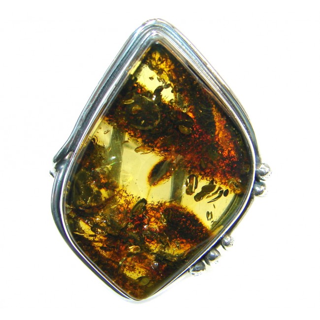 Chunky Genuine Baltic Polish Amber Sterling Silver handmade Ring size 9 1/2