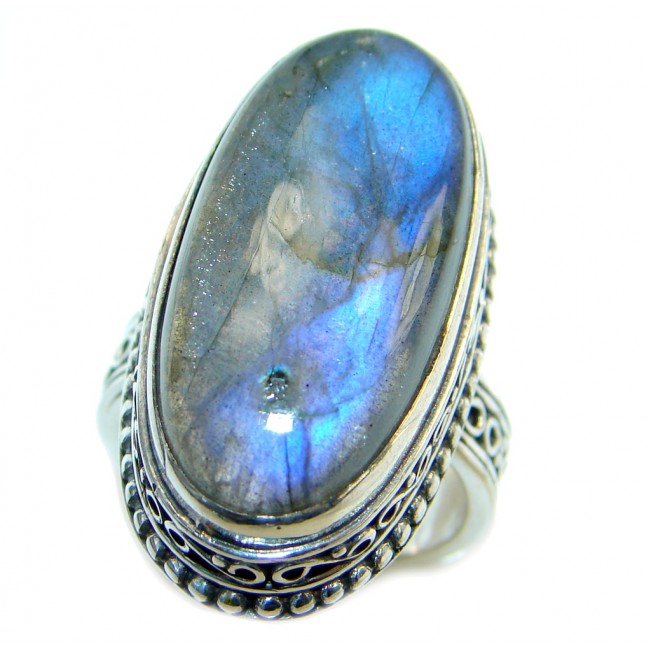 Big Blue Fire Labradorite Sterling Silver handmade ring size 8