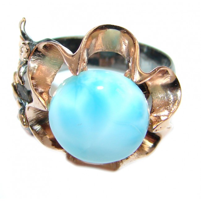 Genuine Larimar Oxidized Two Tones Sterling Silver handmade Ring size adjustable