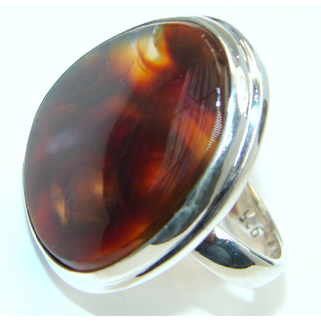 Genuine Fire Agate Mexican Sterling Silver Ring size adjustable
