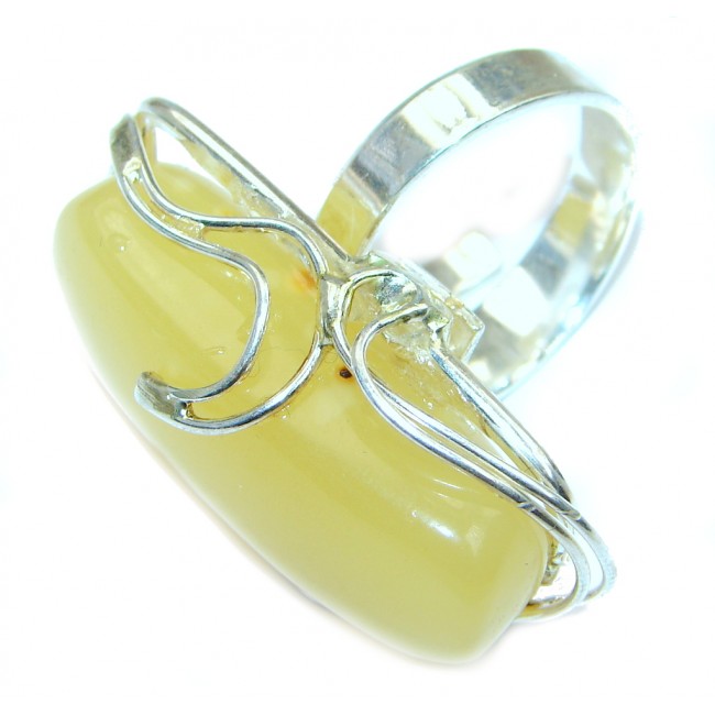 Vintage Design Genuine Butterscoth Baltic Polish Amber Sterling Silver handmade Ring size adjustable