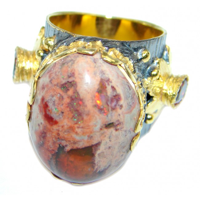 Large Mexican Fire Opal Gold plated over Sterling Silver handmade Ring size 7
