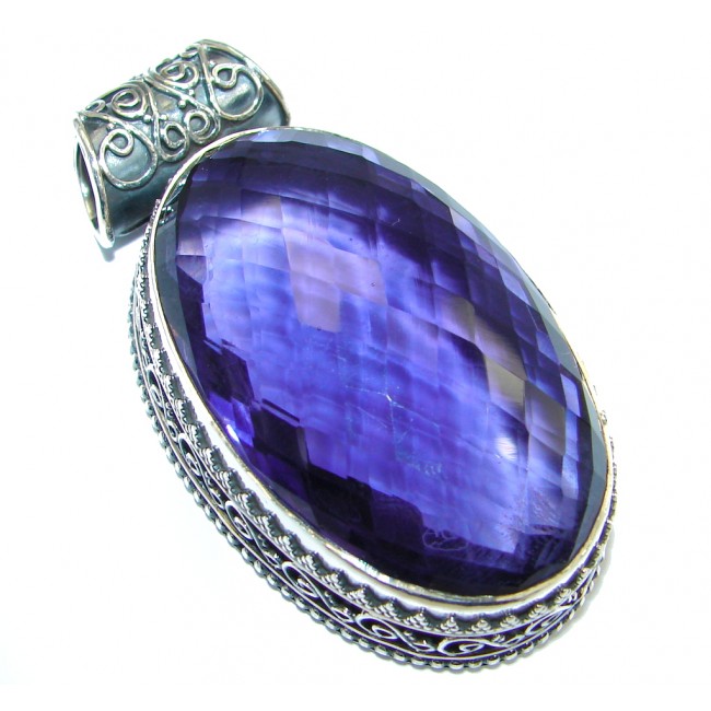 Large Vintage Style created Tanzanite Sterling Silver Pendant
