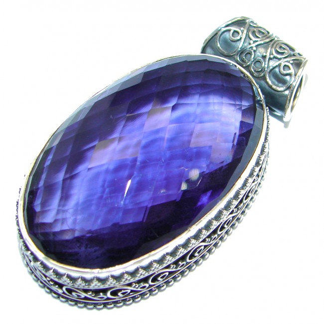 Large Vintage Style created Tanzanite Sterling Silver Pendant