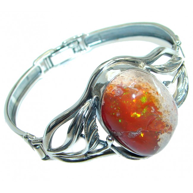 One of the kind Orange Mexican Fire Opal Oxidized Sterling Silver Bracelet / Cuff