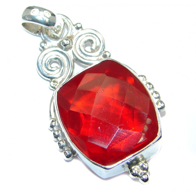 Amazing created red Quartz Sterling Silver Pendant