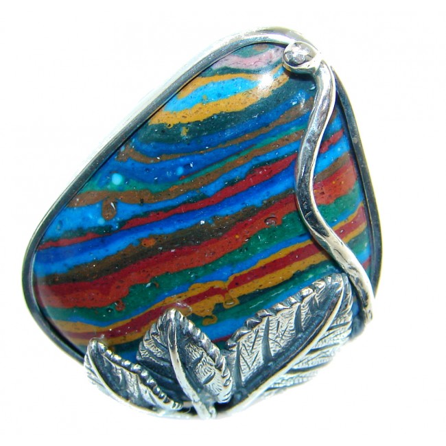 Blue Rainbow Calsilica Sterling Silver handcrafted ring size adjustable