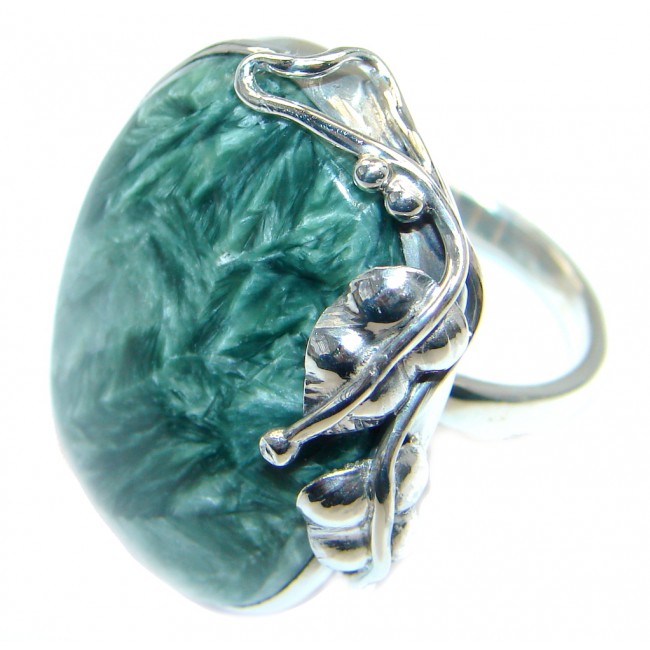 Huge AAA quality Green Seraphinite Sterling Silver handcrafted Ring size adjustable