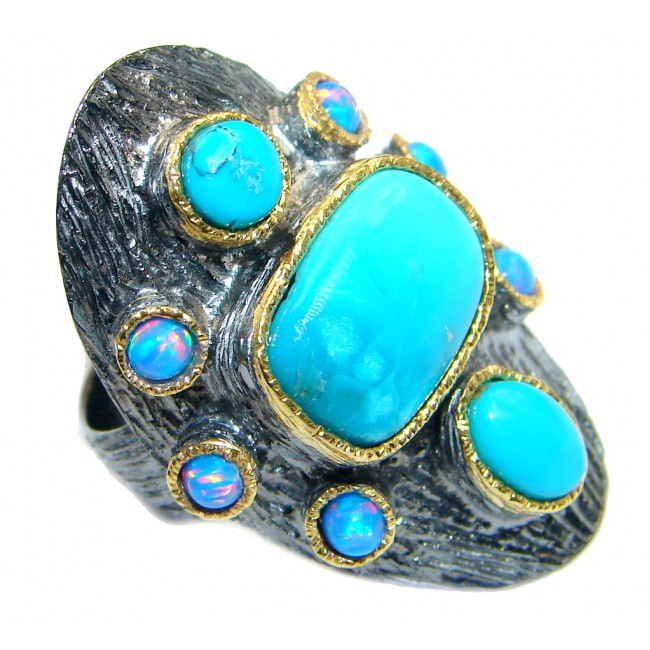 Excellent Sleeping Beauty Turquoise Sterling Silver handmade ring size 7