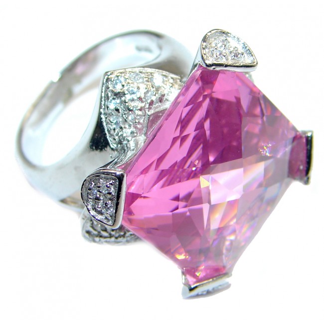 Ultra Fancy Pink Cubic Zirconia Sterling Silver Coctail ring s. 8