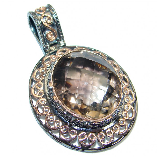 Vintage Style Beauty Smoky Topaz Rose Gold plated over Sterling Silver handmade Pendant