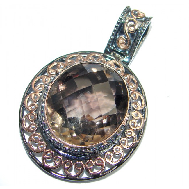 Vintage Style Beauty Smoky Topaz Rose Gold plated over Sterling Silver handmade Pendant