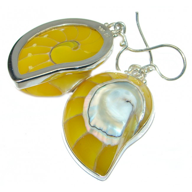 Fabulous Yellow Ocean Shell Sterling Silver handmade earrings