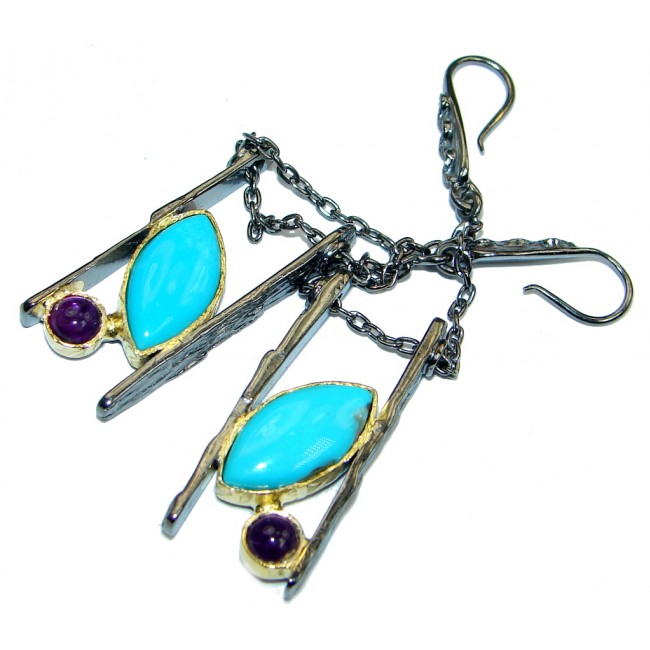 Genuine Sleeping Beauty Turquoise gold plated over Sterling Silver handcrafted Earrings