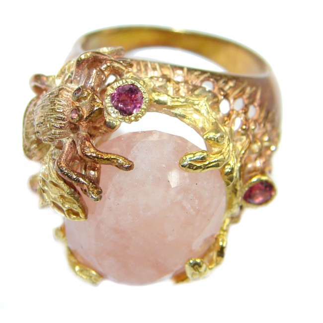 20ct. Natural Morganite Gold plated over 925 Sterling Silver Ring Size 8