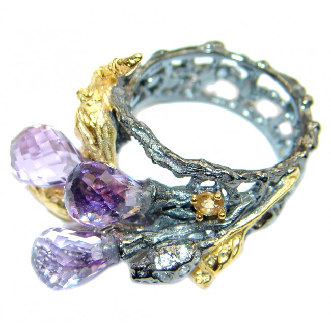 Vintage Look Amethyst Gold plated over Sterling Silver handmade ring size 6